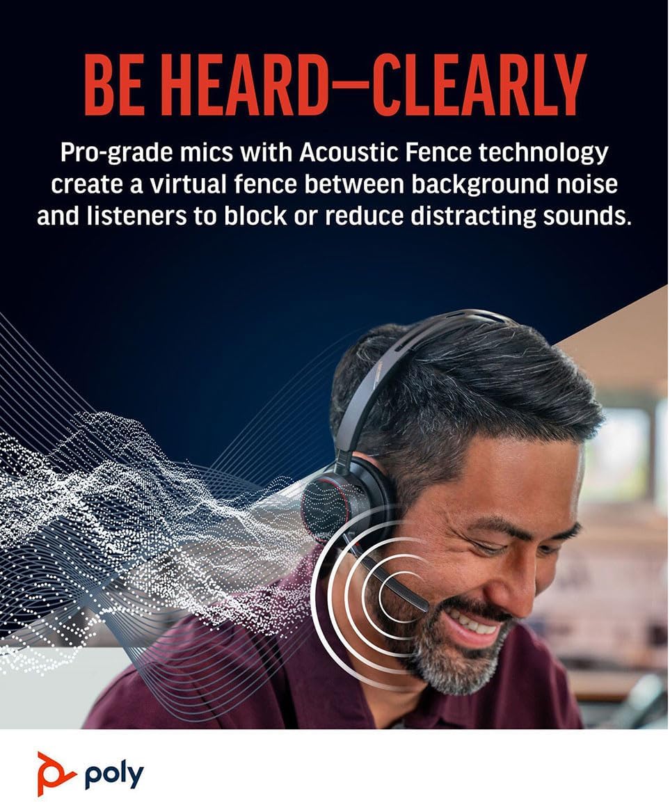 Poly Voyager Focus 2, Headset, on-ear, Bluetooth, wireless, active noise canceling, USB-C via Bluetooth adapter, black