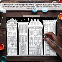 Barker Creek Designer File Folders Set of 12, Color Me! Cityscapes, Multi-Design, Adult Coloring Book Style, Letter Size