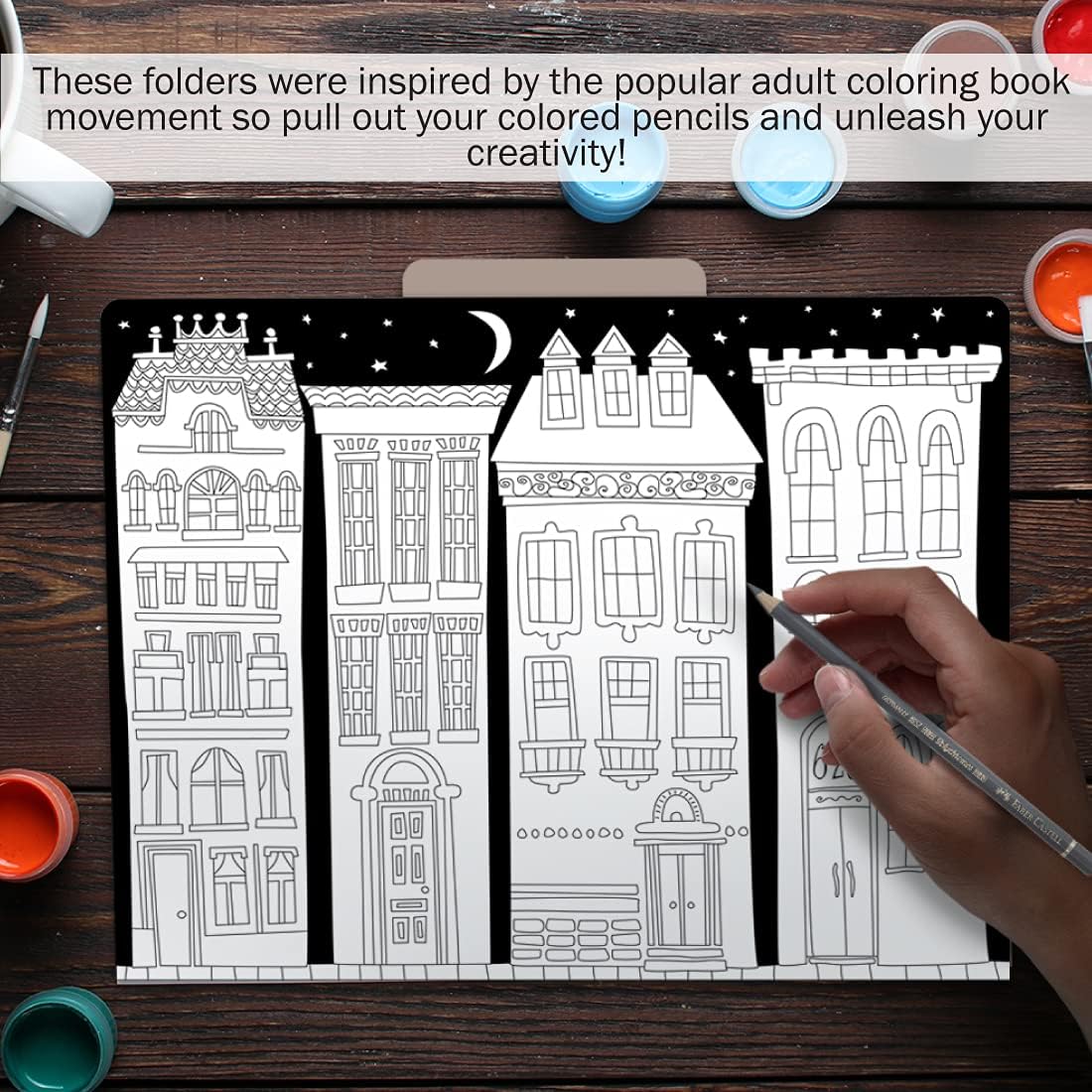 Barker Creek Designer File Folders Set of 12, Color Me! Cityscapes, Multi-Design, Adult Coloring Book Style, Letter Size