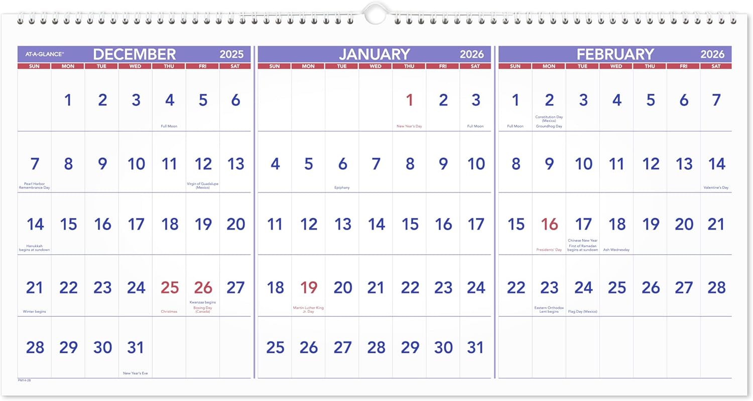 AT-A-GLANCE Three-Month Reference Wall Calendar