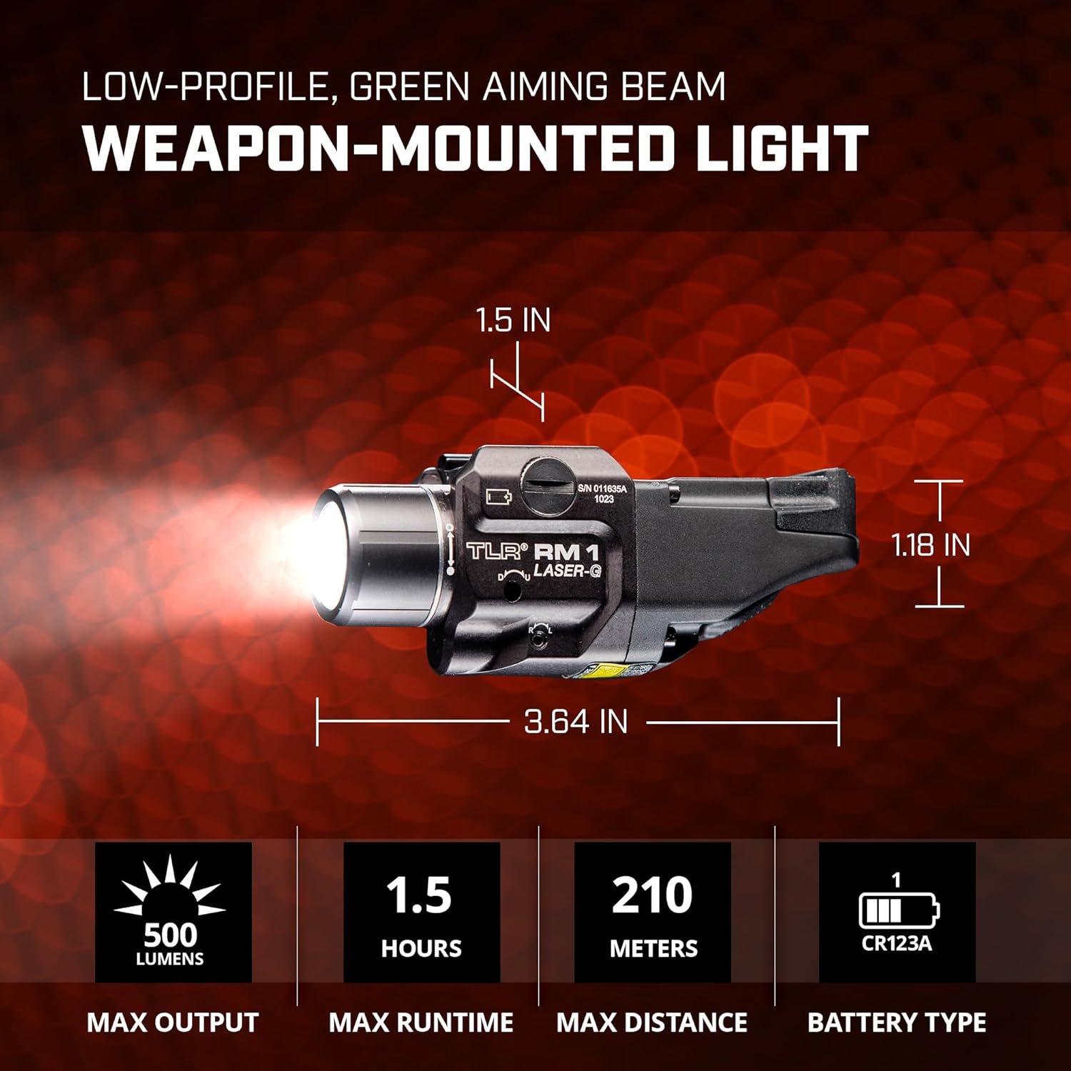 Streamlight 69443 TLR RM 1 G 500-Lumen Rail-Mounted Tactical Weapon Light with Integrated Green Aiming Laser