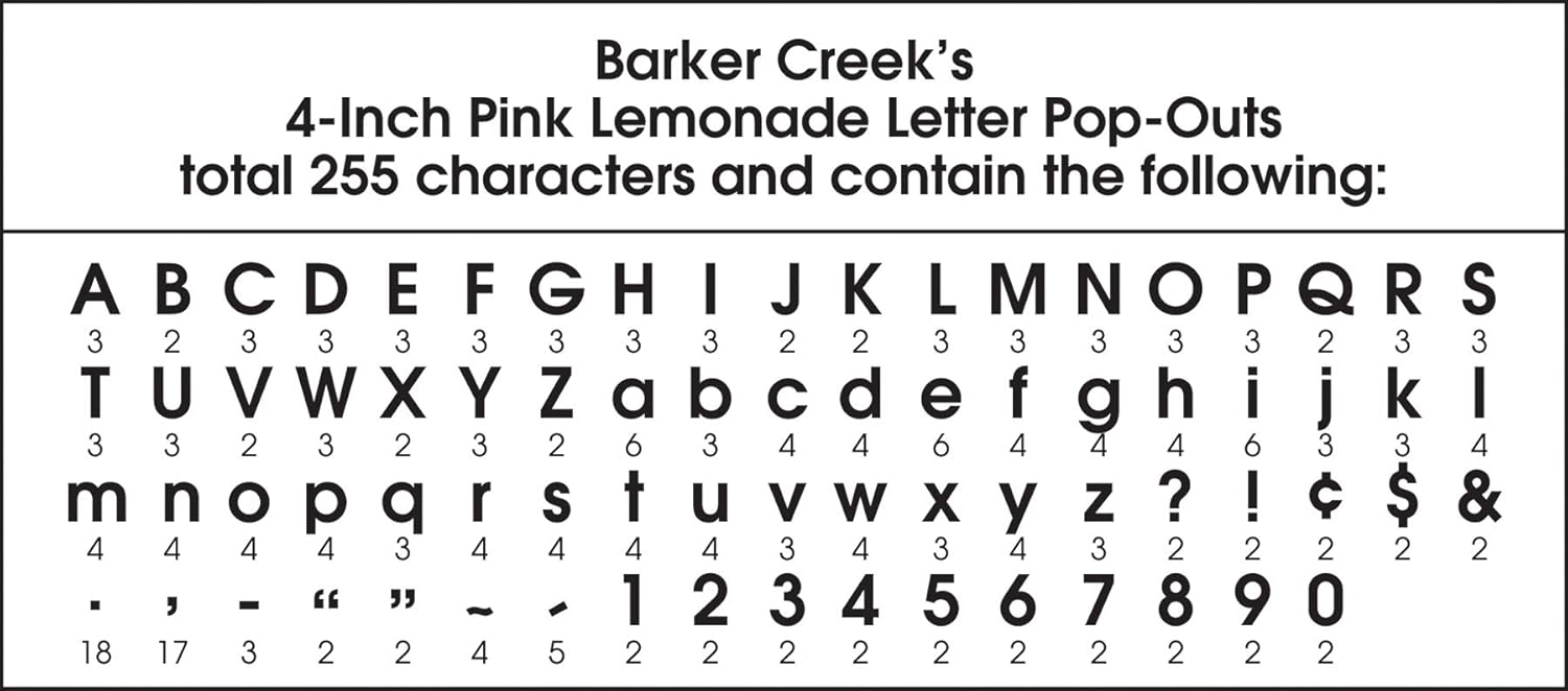 Barker Creek Letter Pop-Outs, 4" Pink Lemonade, Multicolor Designer Letters for Bulletin Boards, Breakrooms, Reception Areas
