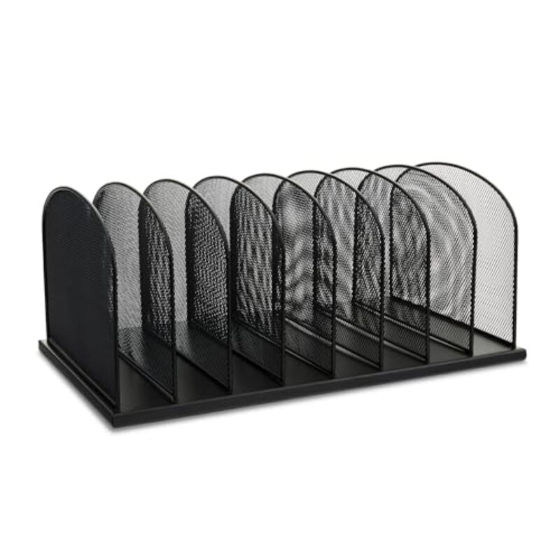 Safco Onyx Desk Organizer, 8 Side by Side Vertical Compartments, Office and Classroom Mailbox , Paper and Mail Sorter, Steel Mesh, Black