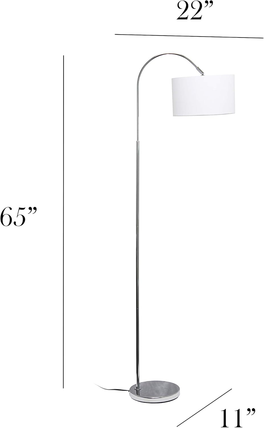 Simple Designs LF2005-WHT Arched Brushed Nickel Floor Lamp with White Fabric Shade White No Bulb