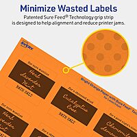 AVERY Printable Square Labels, Sure Feed Technology, 2 in x 2 in, Bright Orange