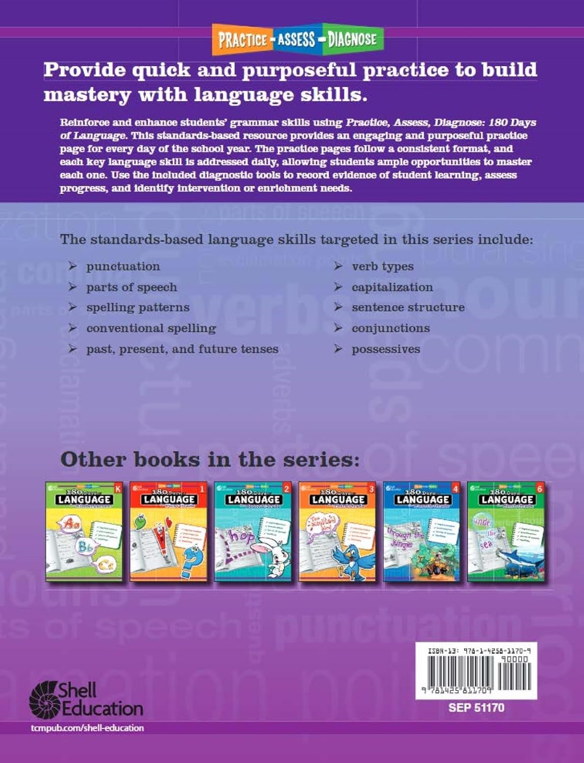 Shell Education 180 Days of Language for Fifth Grade (180 Days of Practice)
