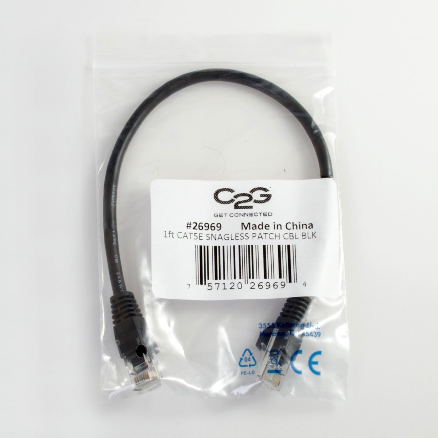 C2G 6ft Cat5e Ethernet Cable - Snagless Unshielded (UTP) - Black - RJ-45 Male to RJ-45 Male