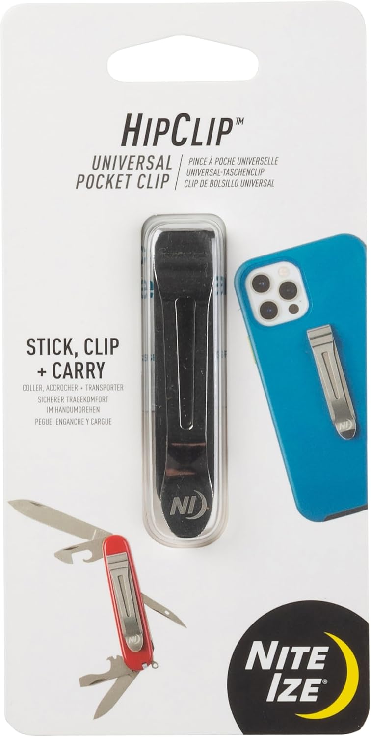 Nite Ize HipClip Universal Pocket Clip - Stainless Steel Adhesive Clip - Pocket Accessories for Cell Phone