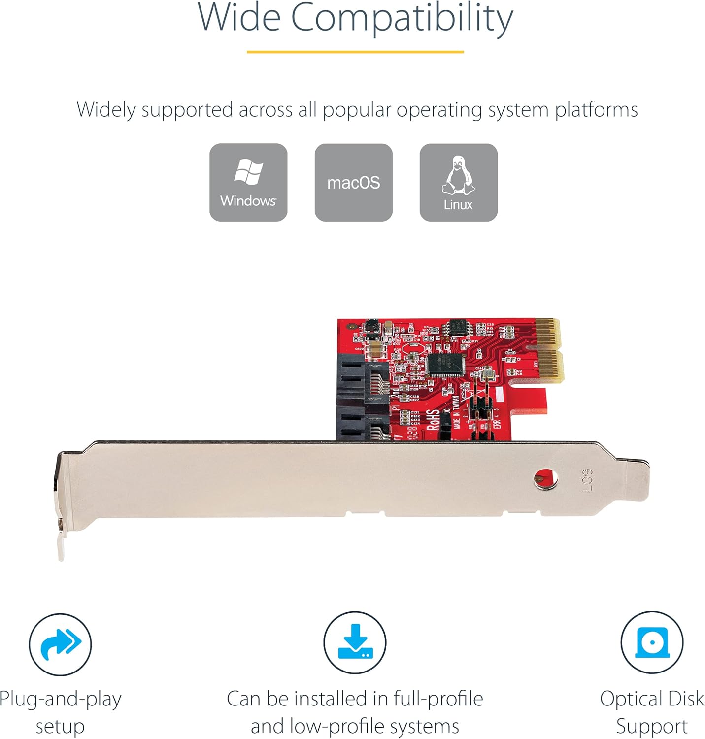 SATA PCIe Card - 2 Port PCIe SATA Expansion Card - 6Gbps - Full/Low Profile - PCI Express to SATA Adapter/Controller