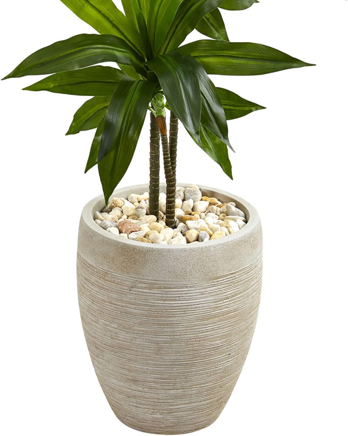 Nearly Natural 4ft. Dracaena Artificial Plant in Sand Colored Planter (Real Touch), Green