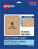 Avery Kraft Brown Hexagon Labels, Sure Feed Technology, 2-1/2" x 2-57/64", Print-to-The-Edge, Laser/Inkjet Printable