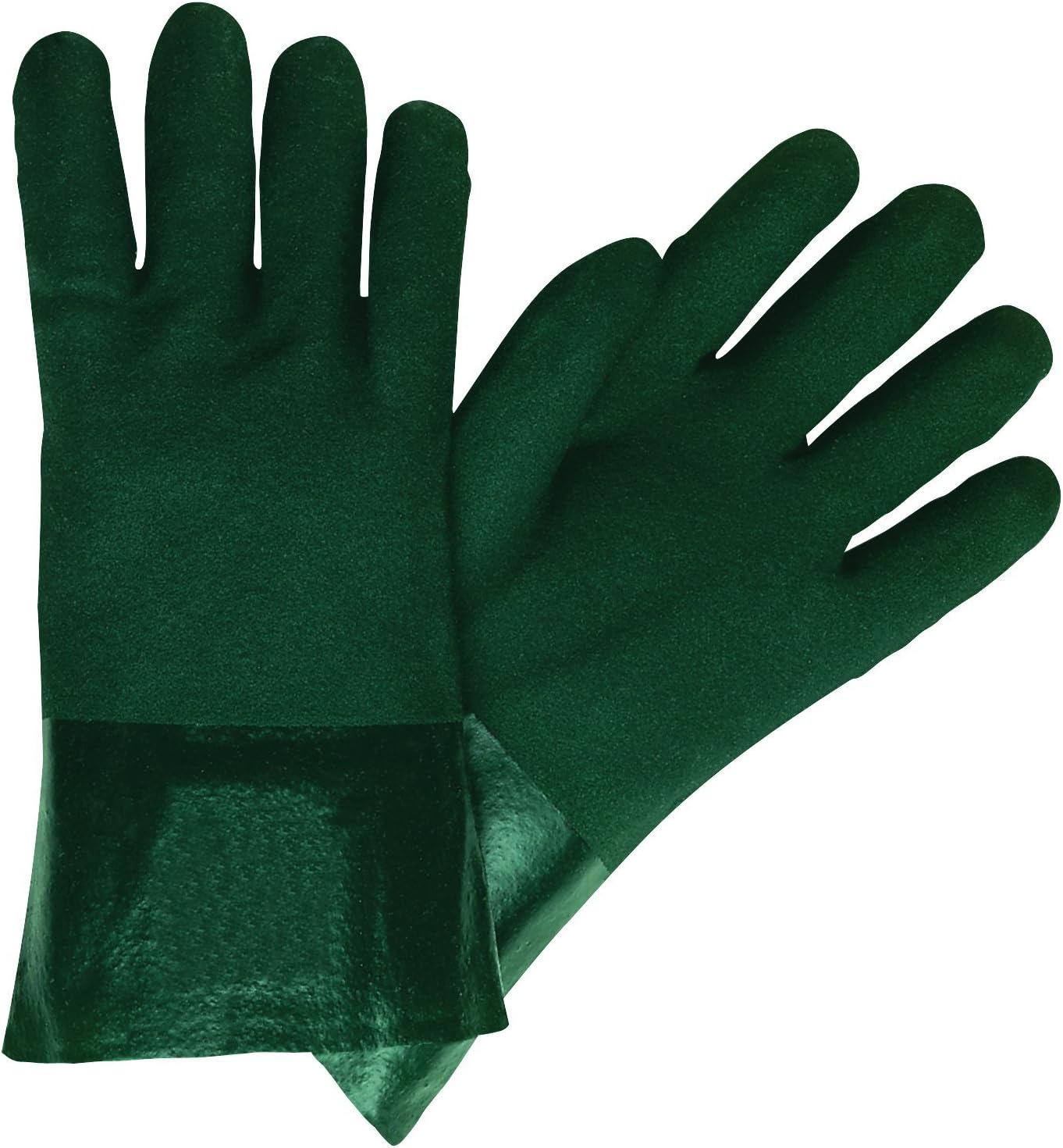 MCR Safety 6422 Double-Dipped PVC Plasticsol Gloves with 12-Inch Gauntlet and Jersey Lining, Sandy, Green, Large, 1-Pair