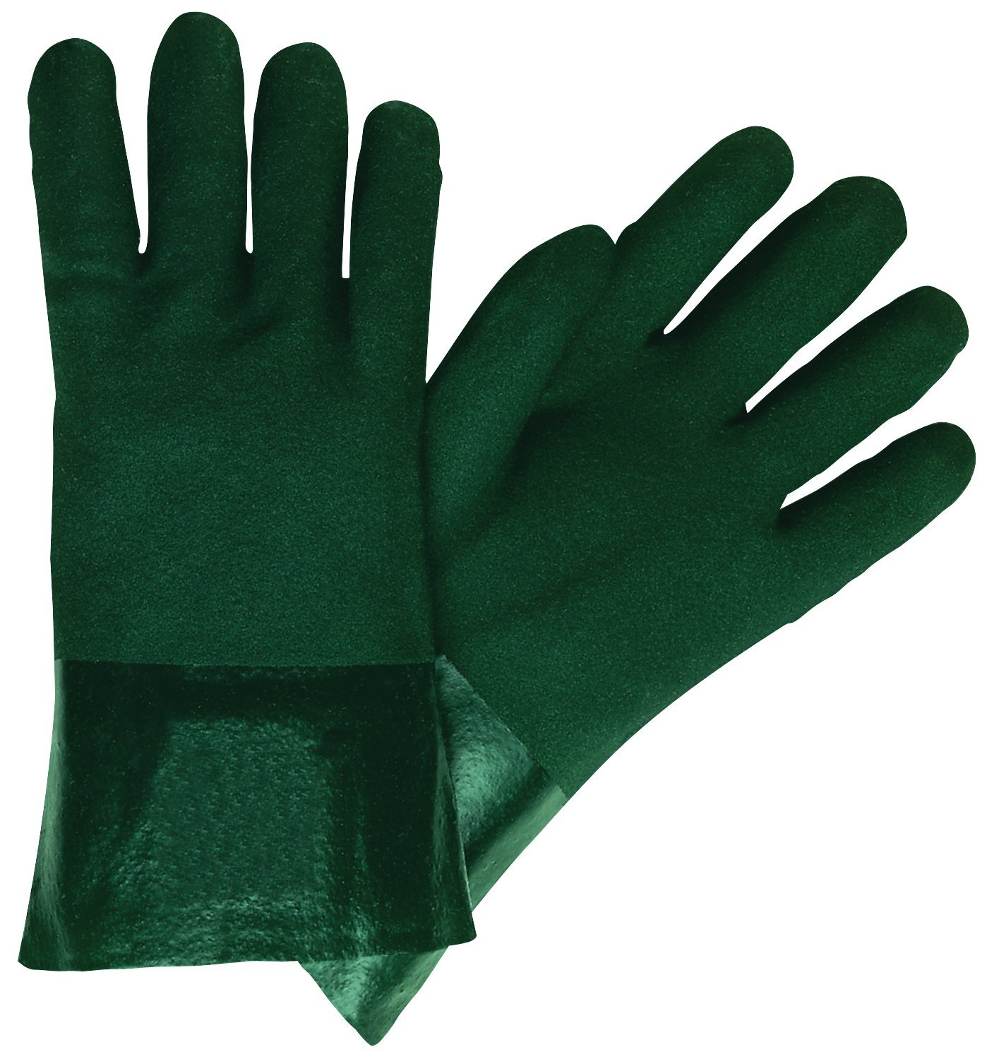 MCR Safety 6422 Double-Dipped PVC Plasticsol Gloves with 12-Inch Gauntlet and Jersey Lining, Sandy, Green, Large, 1-Pair