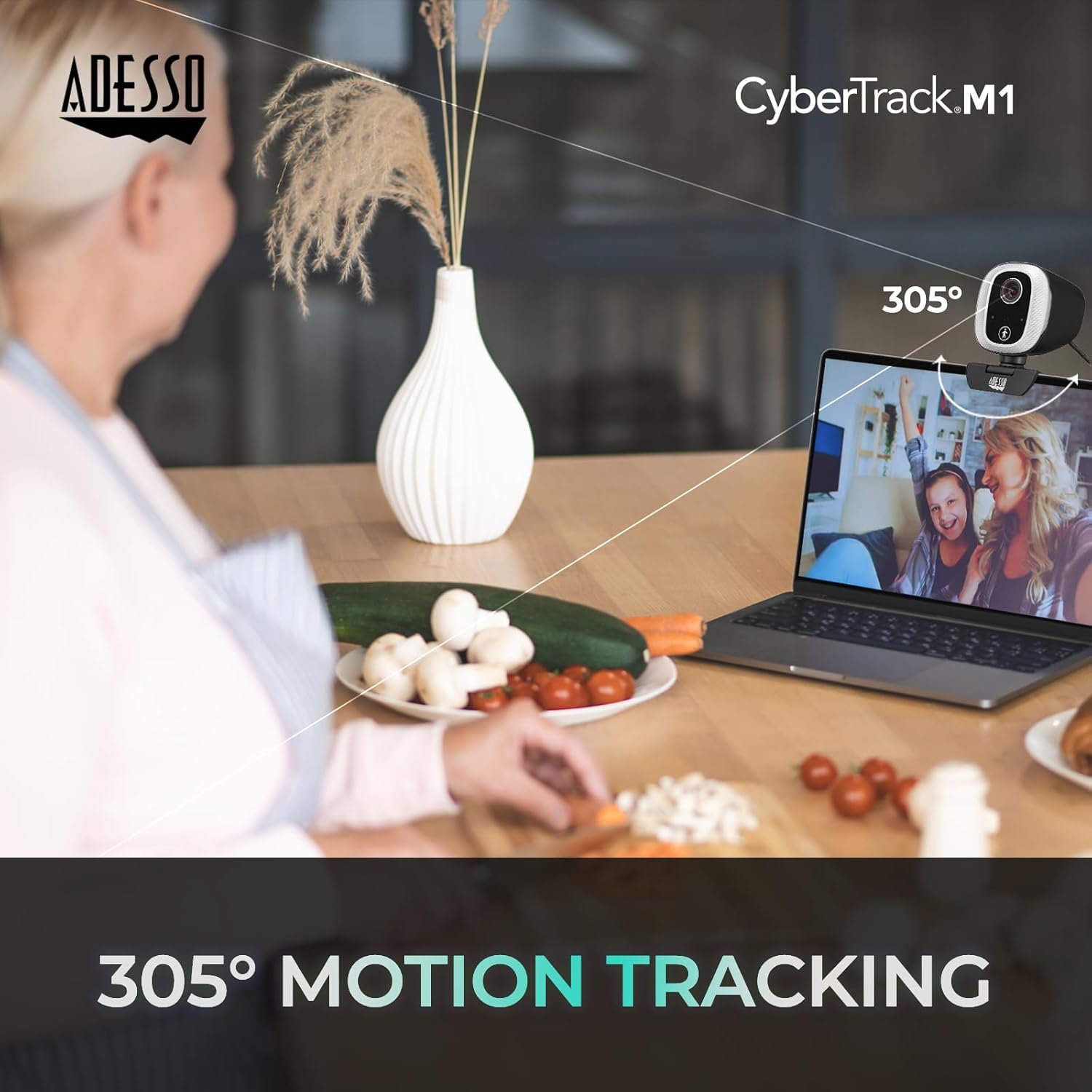 Motion Tracking 1080P Web Camera CyberTrack M1 H.264 Fixed Focus USB Webcam with 305° Auto Tracking, Built-in Microphone