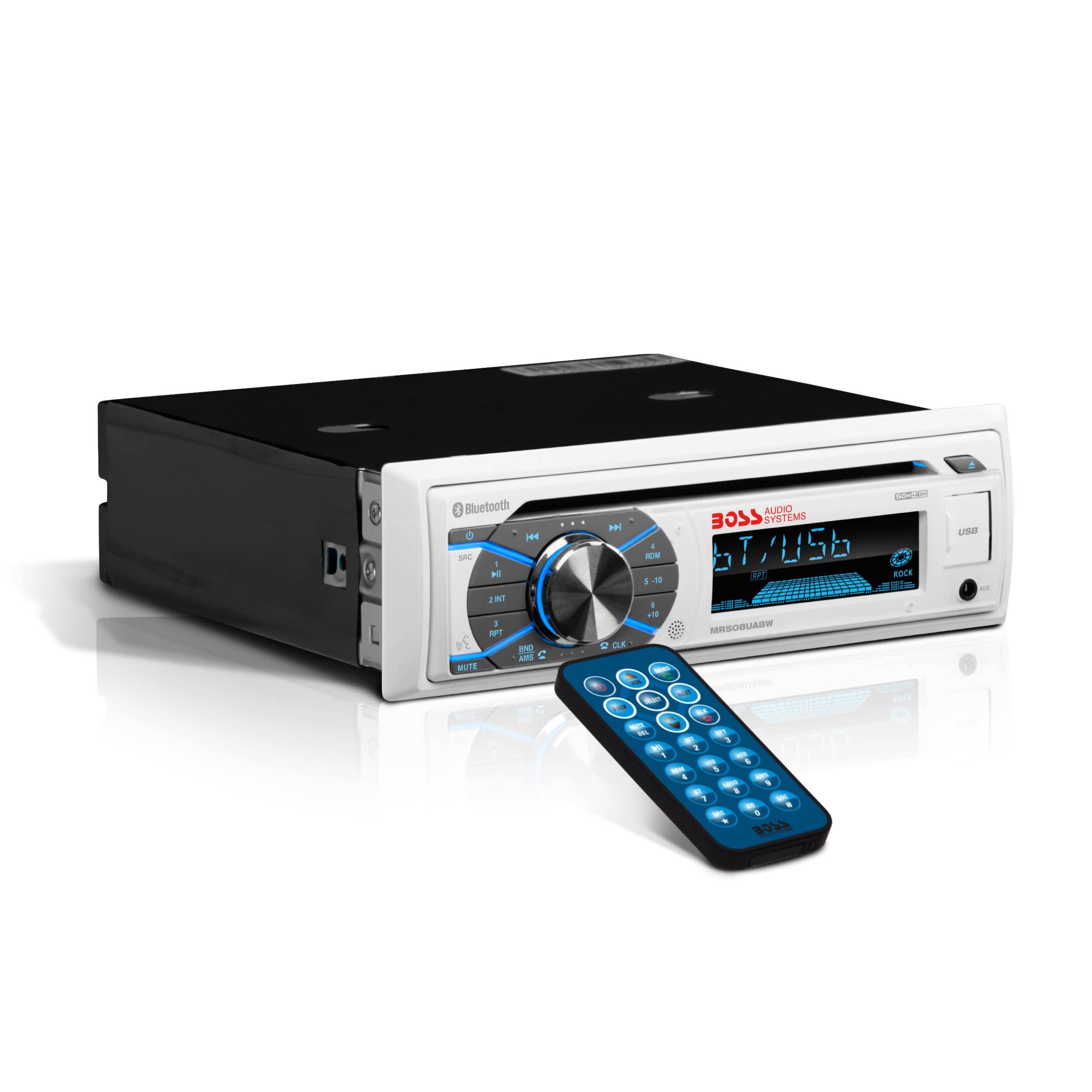 BOSS Audio Systems MR508UABW Marine Boat Stereo - Single Din, Bluetooth Audio and Calling Head Unit, AM/FM Radio Receiver