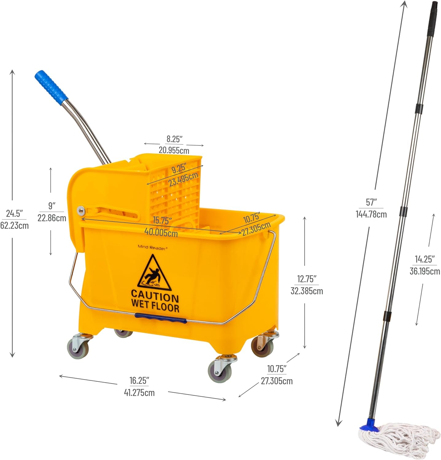 MIND READER Mop Bucket 22 Qt with Upward-Press Wringer