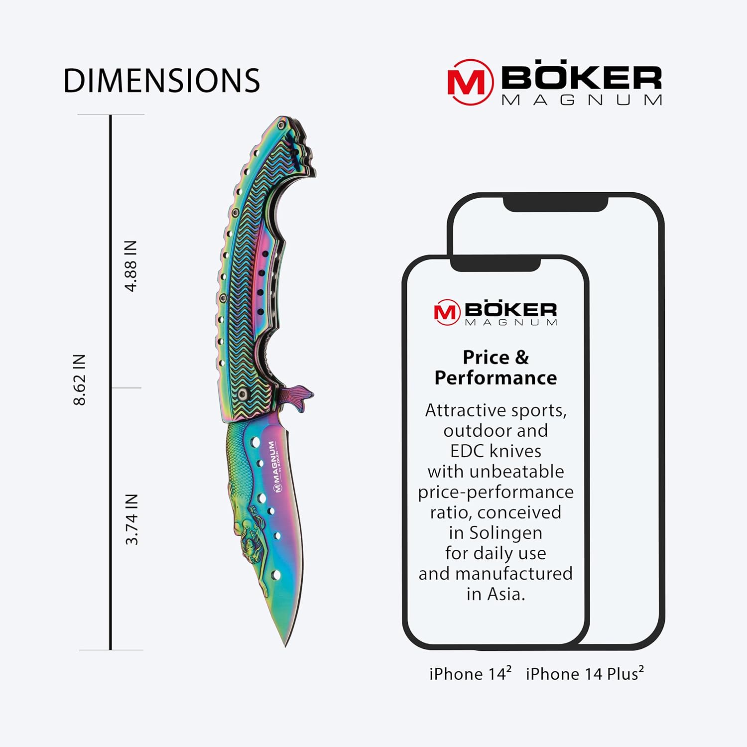 Boker 01LG318 Rainbow Mermaid Folding Knife with 440A Stainless Steel Blade, 3-1/4", Magnum