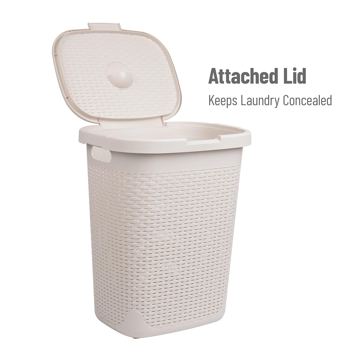 Mind Reader Slim Laundry Hamper with Lid, 50L Ventilated Plastic Wicker Basket