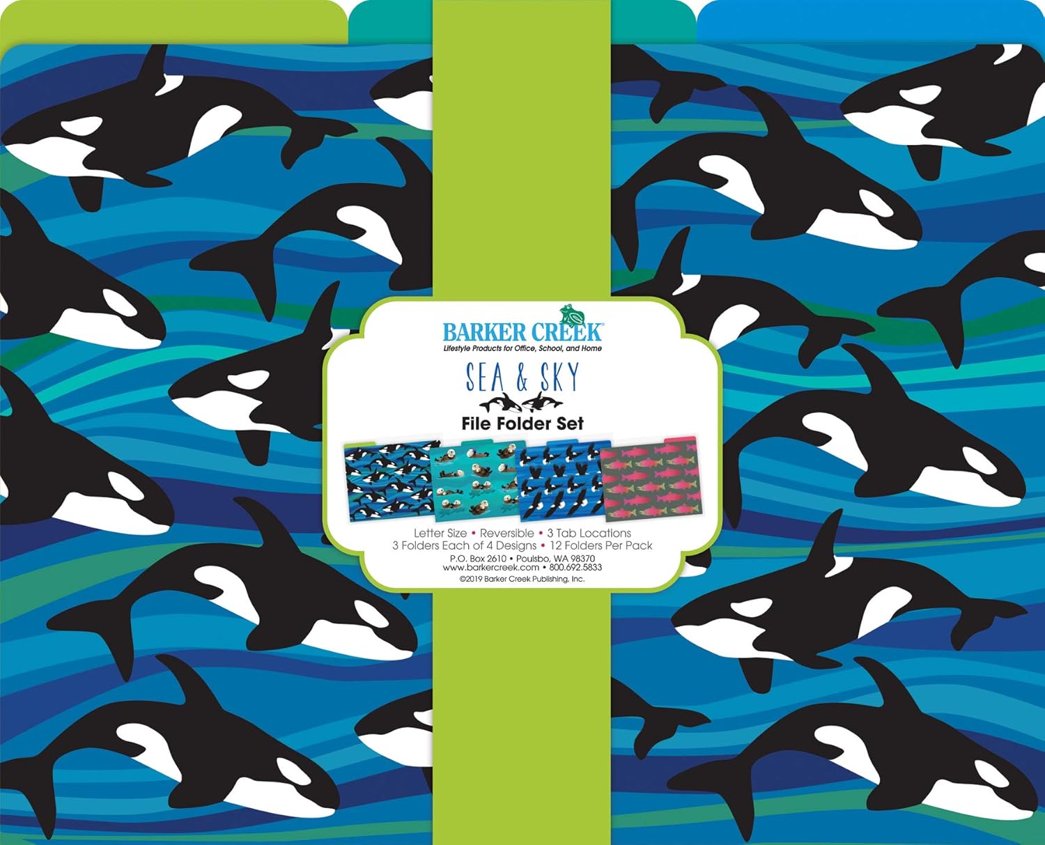 Barker Creek Designer File Folders Set of 12, Sea & Sky, Multi-Design, Reversible, Colorful Patterns Inside and Out