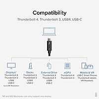 Plugable Thunderbolt 4 Cable with 240W Charging, Thunderbolt Certified, 3.3 Feet (1M),1x 8K Display, 40 Gbps, Compatible with USB4, Thunderbolt 3, USB-C - Driverless