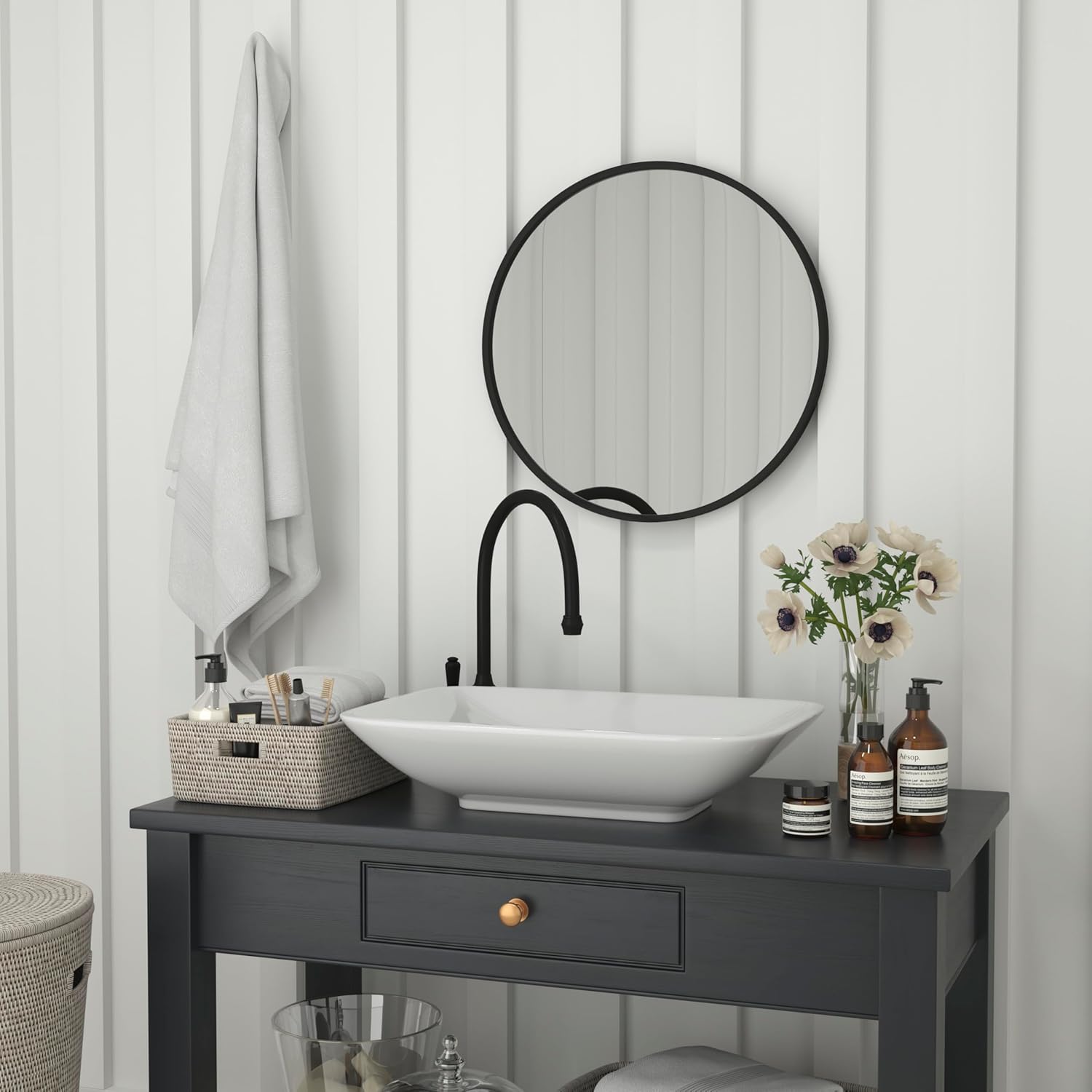 Flash Furniture Julianne Large Round Wall Mirror - Black Circle Accent Mirror