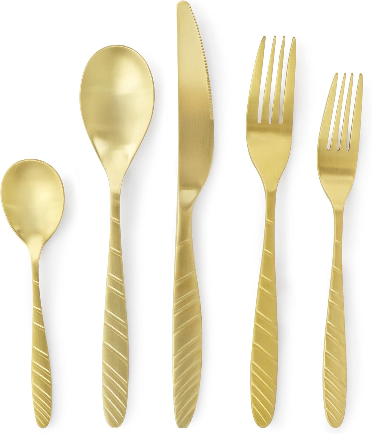 MegaChef La Vague 20 Piece Flatware Utensil Set, Stainless Steel Silverware Metal Service for 4 in Matte Gold