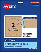 Avery Kraft Brown Oval Labels, Sure Feed Technology, 4 in x 6 in, 30 Kraft Brown Labels, Print-to-The-Edge, Laser/Inkjet Printable 30 labels