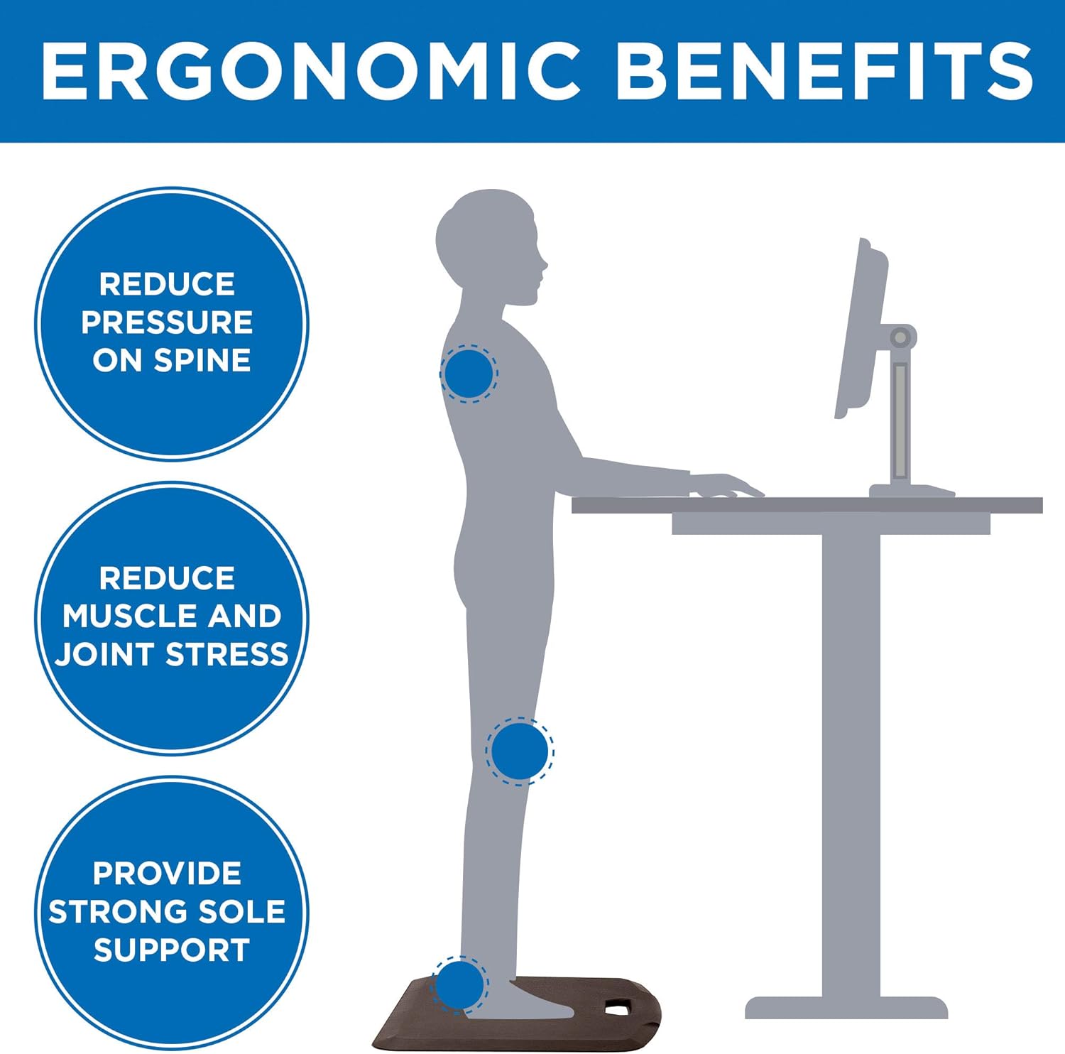 Mount-It! Standing Desk Floor Mat | Brown Standing Comfort Mat for Standing Desk, Home, Office, Kitchen