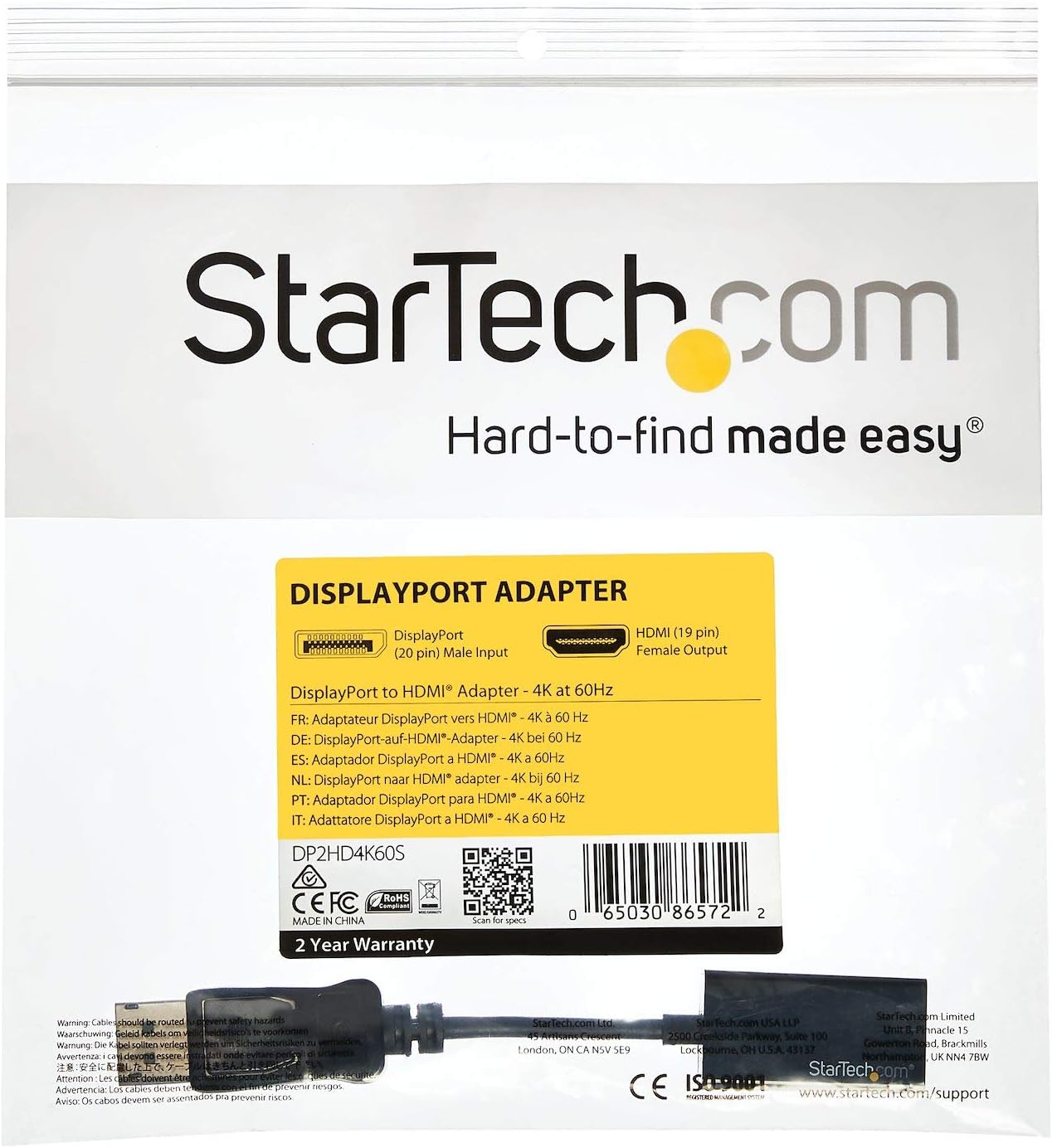 StarTech.com DisplayPort to HDMI Adapter, 4K 60Hz Active DP 1.4 to HDMI 2.0 Video Converter - DP2HD4K60S