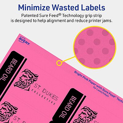 Avery Printable Rectangle Labels, Sure Feed Technology, 2" x 3.75", Bright Pink, Print-to-the-Edge, Laser/Inkjet