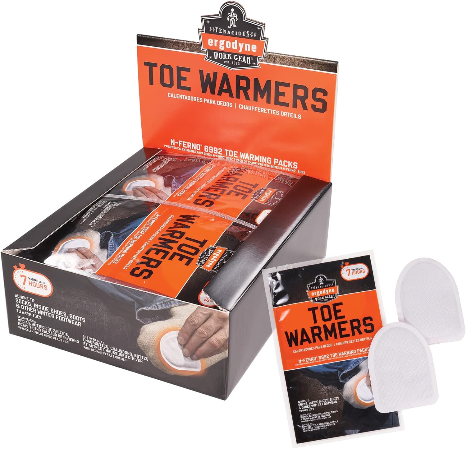 Ergodyne N-Ferno 6992 Toe Warming Packs, 2in x 3in, White, Case Of 40 Packs