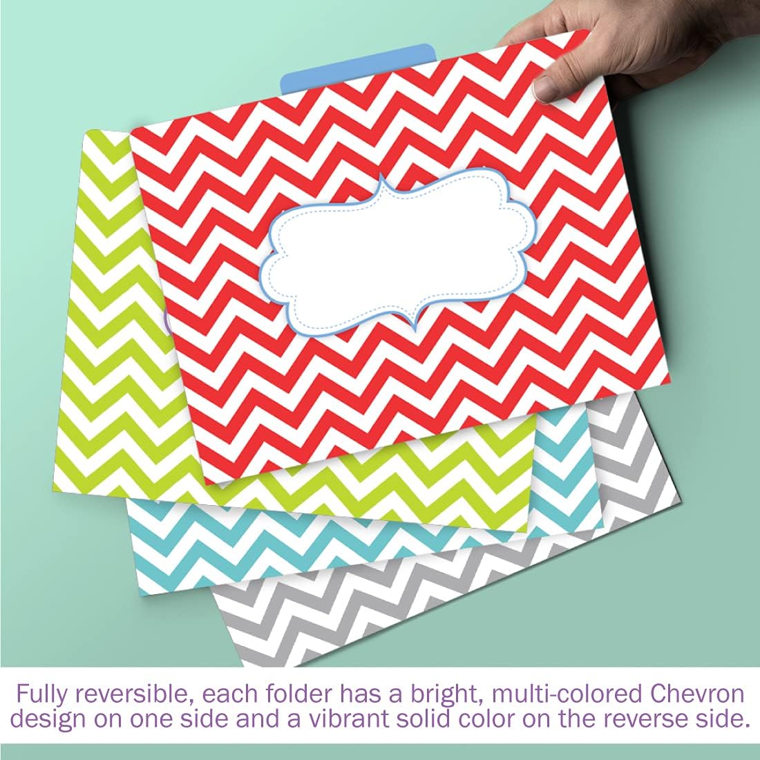 Barker Creek Designer File Folders Set of 12, Beautiful Chevron, Multicolor Chevrons on Outside, Soft Colors on Inside