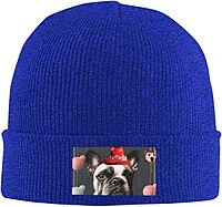 French Bulldog Printed Beanie for Men Women Warm Winter Skull Knit Hats Cuffed Cap,Black Blue One Size