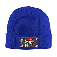 French Bulldog Printed Beanie for Men Women Warm Winter Skull Knit Hats Cuffed Cap,Black Blue One Size