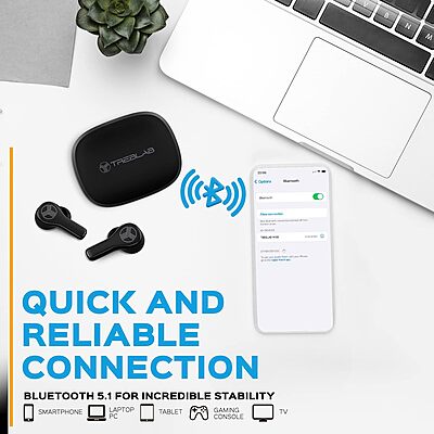 Treblab WX8 - True Wireless Earbuds with Pure Sound, Soft Silicone Ear Buds, IPX8 Waterproof, 28H Play, Wireless Charging