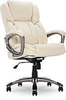 Serta Executive Office Chair, Adjustable Ergonomic Computer Chair with Layered Body Pillows, Waterfall Seat Edge, Bonded Leather, Ivory White