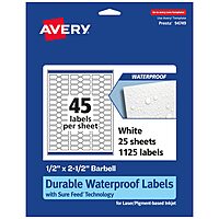 Avery Durable Waterproof Barbell Labels, Sure Feed Technology, 0.5" x 2.5"