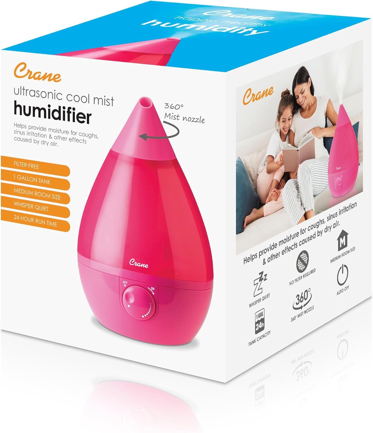 CRANE Drop 1-Gallon Ultrasonic Cool Mist Humidifier