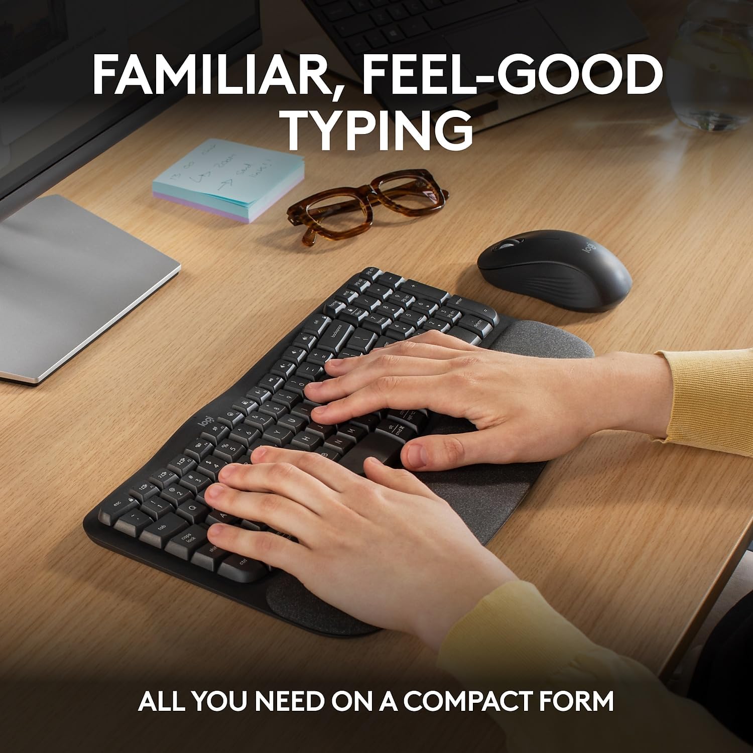 Logitech Wave Keys MK670 Wireless Ergonomic Keyboard And Signature M550 L Wireless Mouse Combo, Graphite, 920-012059