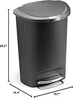 simplehuman 50 Liter / 13 Gallon Semi-Round Kitchen Step Trash Can with Secure Slide Lock