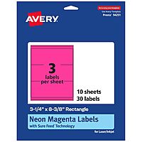 Avery Printable Rectangle Labels, Sure Feed Technology, 3-1/4" x 8-3/8", Neon Magenta Labels, Laser/Inkjet Printable