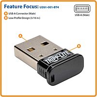 Tripp Lite Mini Bluetooth USB Adapter 4.0 (Class 1), Up to 164ft Range, 7 Devices (U261-001-BT4)