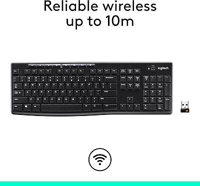 Logitech K270 Wireless Keyboard for Windows, 2.4 GHz Wireless, Full-Size, Number Pad, 8 Multimedia Keys, 2-Year Battery Life, Compatible with PC, Laptop, Black Black 1 Pack Keyboard