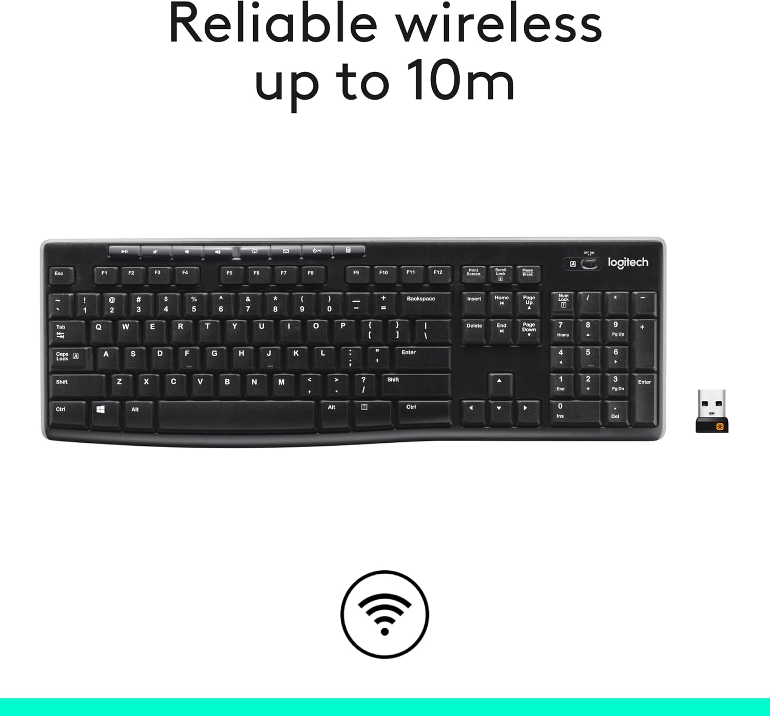 Logitech K270 Wireless Keyboard for Windows, 2.4 GHz Wireless, Full-Size, Number Pad, 8 Multimedia Keys, 2-Year Battery Life