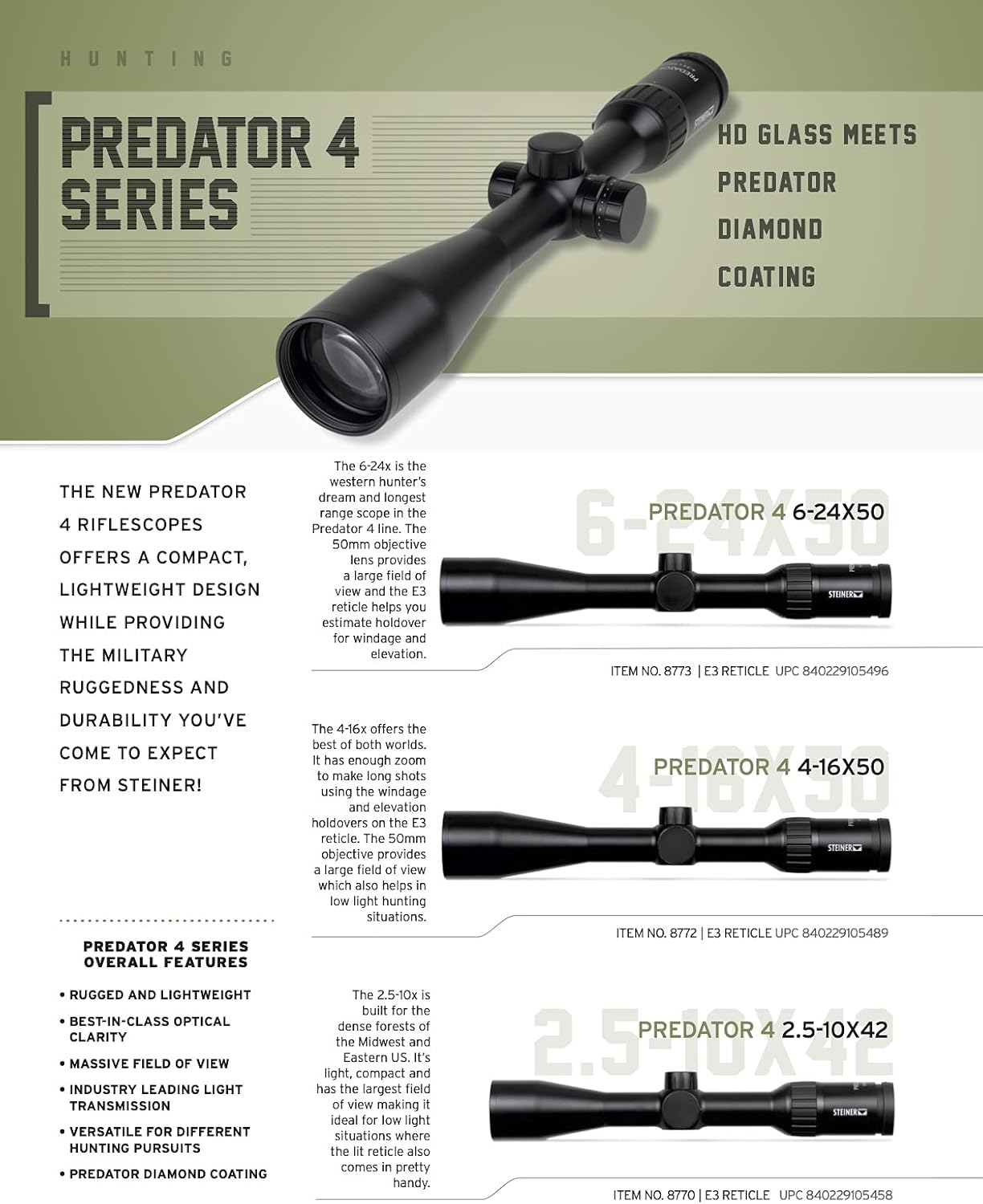 STEINER Predator 4 Series Rifle Scope with Illuminated E3 Reticle