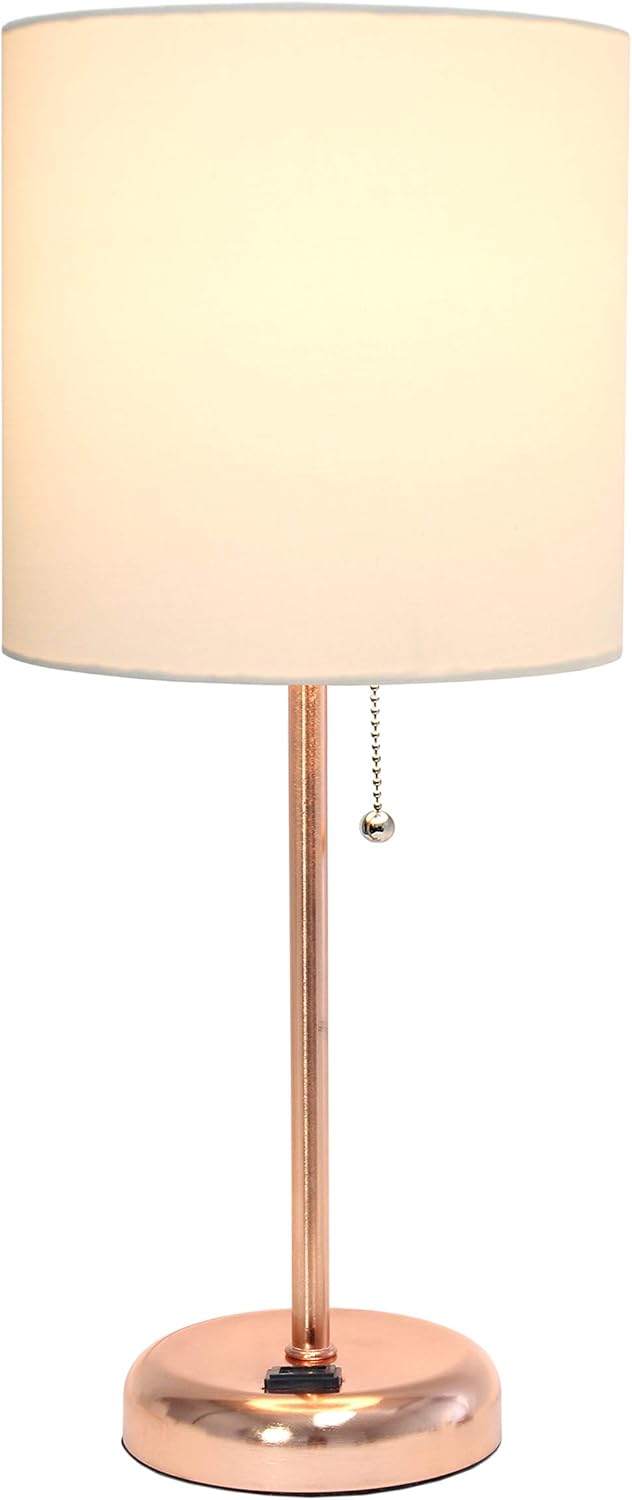 LIMELIGHTS Simple Designs LT2024 Stick Table Lamp with Charging Outlet and Drum Fabric Shade