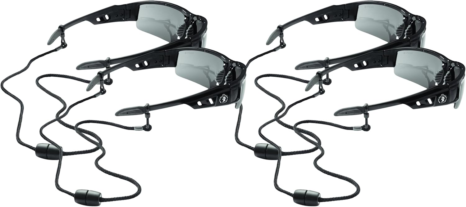 Ergodyne Skullerz 3251 Rope Slip-Fit EyeWear Lanyard, Black (Pack of 4)
