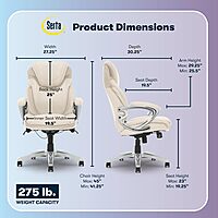 Serta Bryce Executive Office Chair, Ergonomic Computer DeskChairs with Patented AIR Lumbar Support, Bonded Leather, Cream White