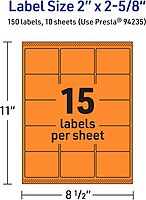 AVERY Bright Orange Rectangle Labels with Sure Feed Technology, 2" x 2-5/8", Matte, Printable