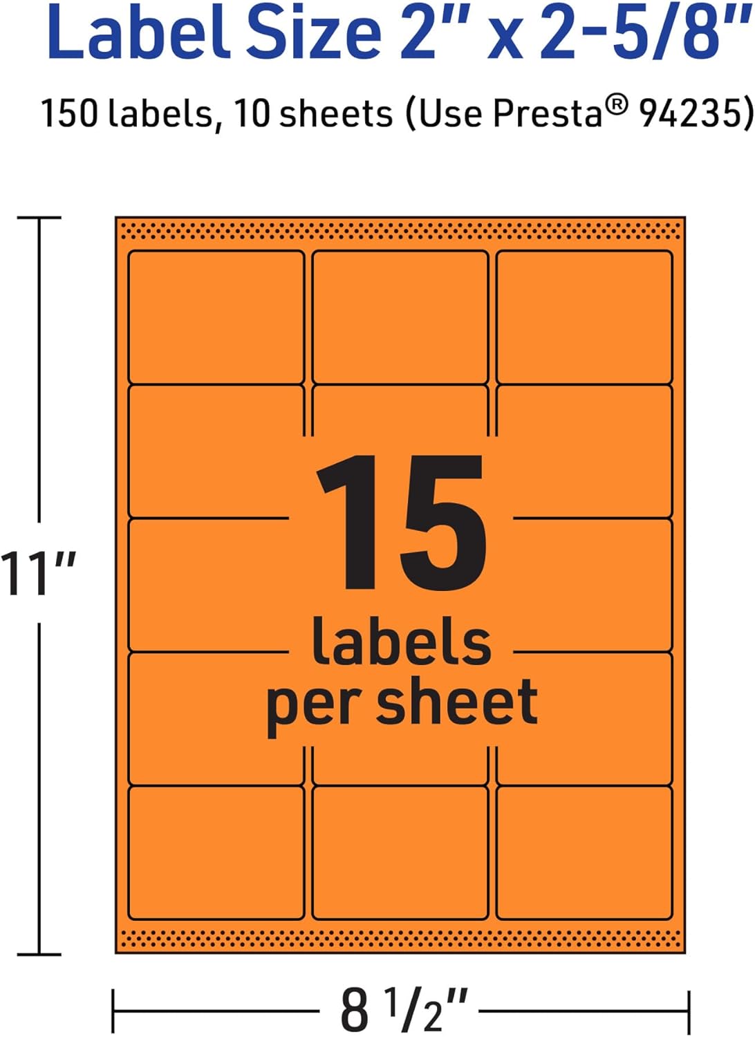 AVERY Bright Orange Rectangle Labels with Sure Feed Technology, 2" x 2-5/8", Matte, Printable